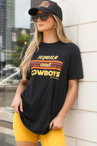 Model wearing the Tequila + Cowboys tee.