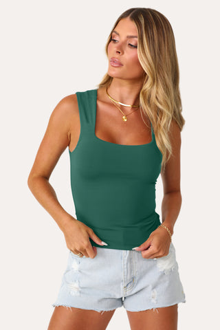 Model wearing the Jade Square Neck Tank.
