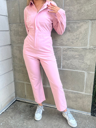 PINK UTILITY LONG SLEEVE JUMPSUIT