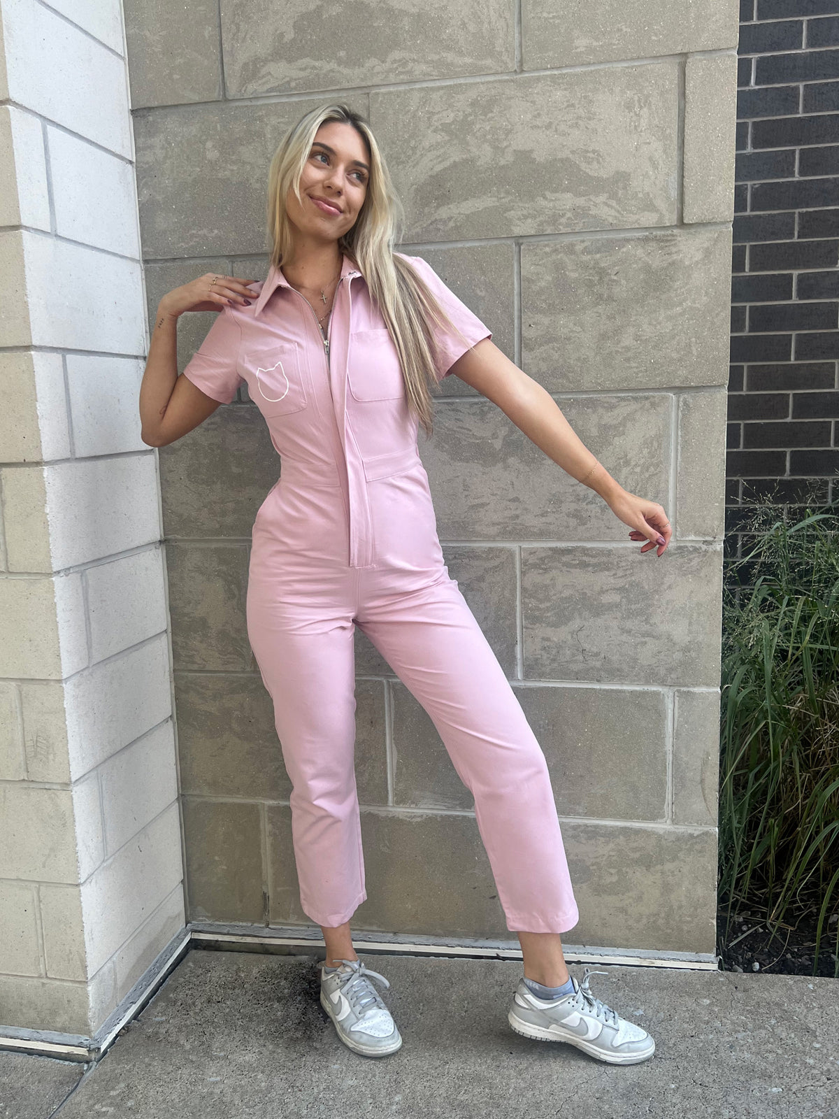 PINK UTILITY SHORT SLEEVE JUMPSUIT