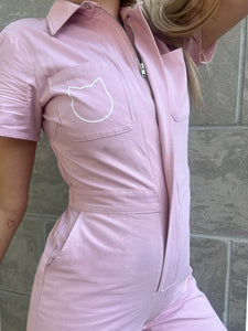 PINK UTILITY SHORT SLEEVE JUMPSUIT