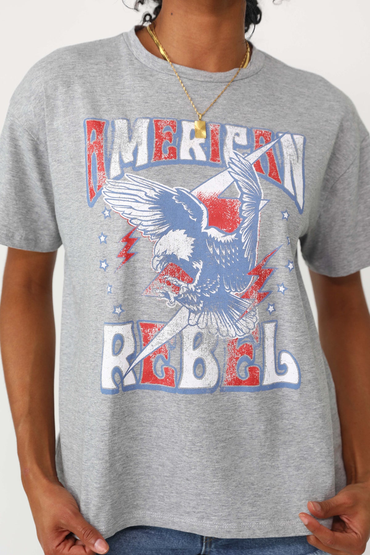 Model wearing the American Rebel tee.