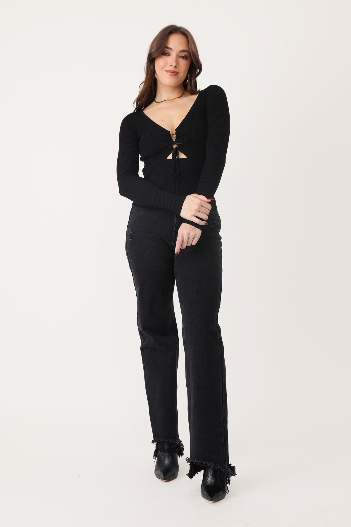 STEPPING OUT BLACK LONG SLEEVE TOP