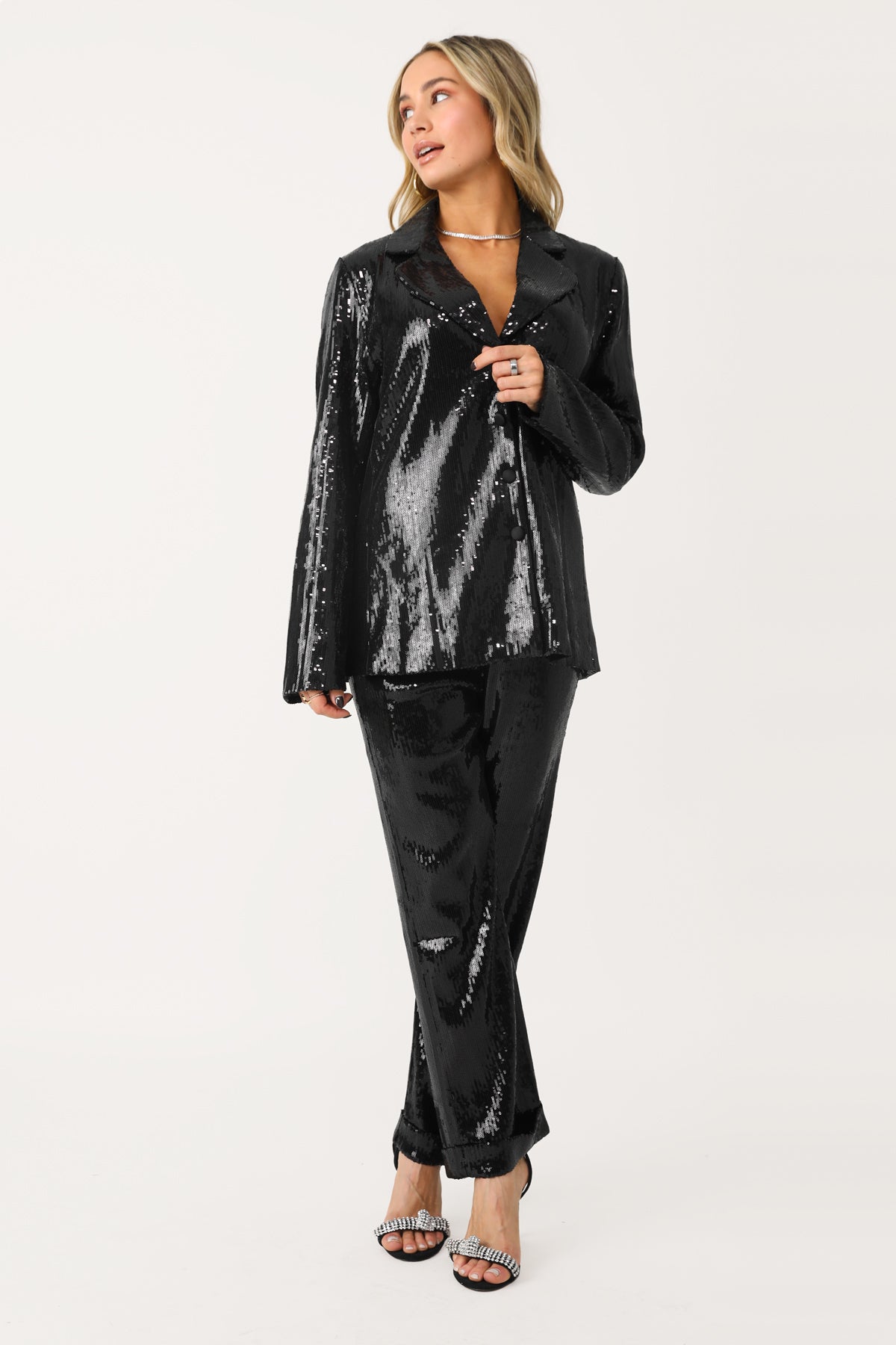 TIME TO DANCE BLACK SEQUIN CUFFED PANT