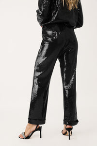 TIME TO DANCE BLACK SEQUIN CUFFED PANT