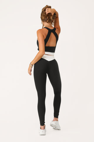 Model wearing the Yin and Yang Black and White Leggings. 