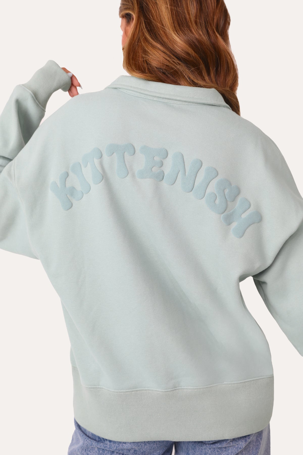 BUBBLY BLUE HALF ZIP LOGO PULLOVER