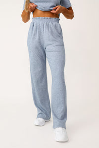 Model wearing the Self Care blue lounge pant.