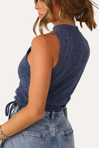 MODEL WEARING FALL FOR ME MOCK NECK CROP TOP.