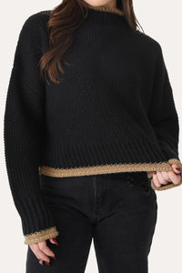 GIMME S'MORE BLACK TRIM MOCK NECK SWEATER