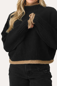 GIMME S'MORE BLACK TRIM MOCK NECK SWEATER