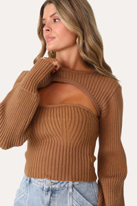 STAY TOASTY BROWN SHRUG AND SWEATER SET