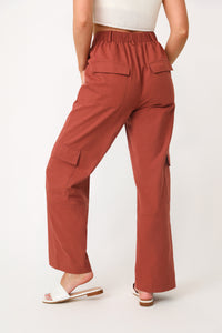 Model wearing the Kalahari Burnt Red Cargo pant.