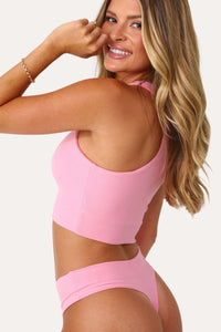 Model wearing the Bubble Gum Pink basics Bra Tank