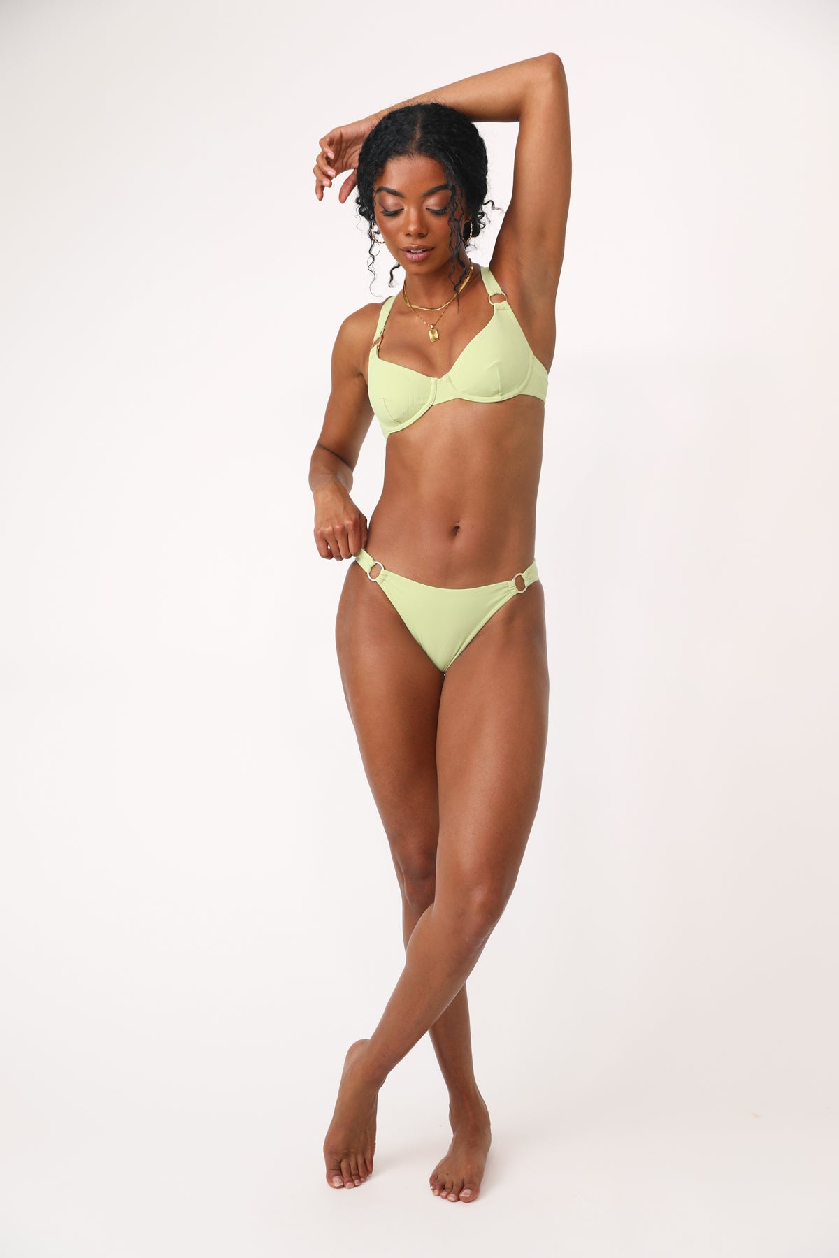 Model wearing the Eucalyptus O-Ring Underwire Bikini Top.