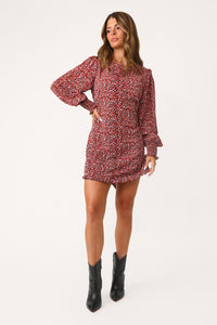MODEL WEARING THE FOREVER YOURS FLORAL MINI DRESS