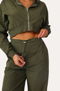 Model wearing the Run Down jogger with bungees.