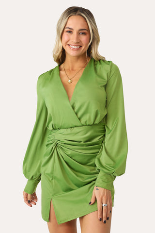 LET'S DATE GREEN TWIST MINI DRESS