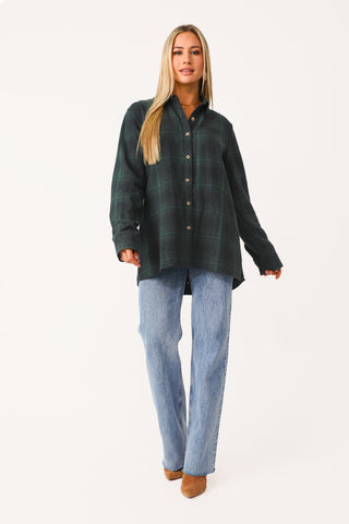 Model wearing Get Cozy Flannel Button Down.