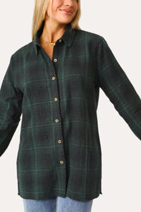 Model wearing Get Cozy Flannel Button Down.