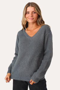 MODEL WEARING THE STACIE FUZZY SWEATER