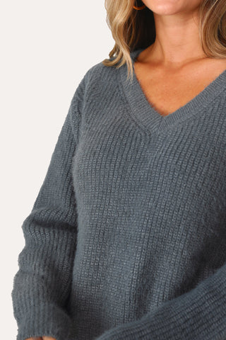 MODEL WEARING THE STACIE FUZZY SWEATER