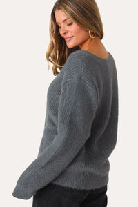 MODEL WEARING THE STACIE FUZZY SWEATER