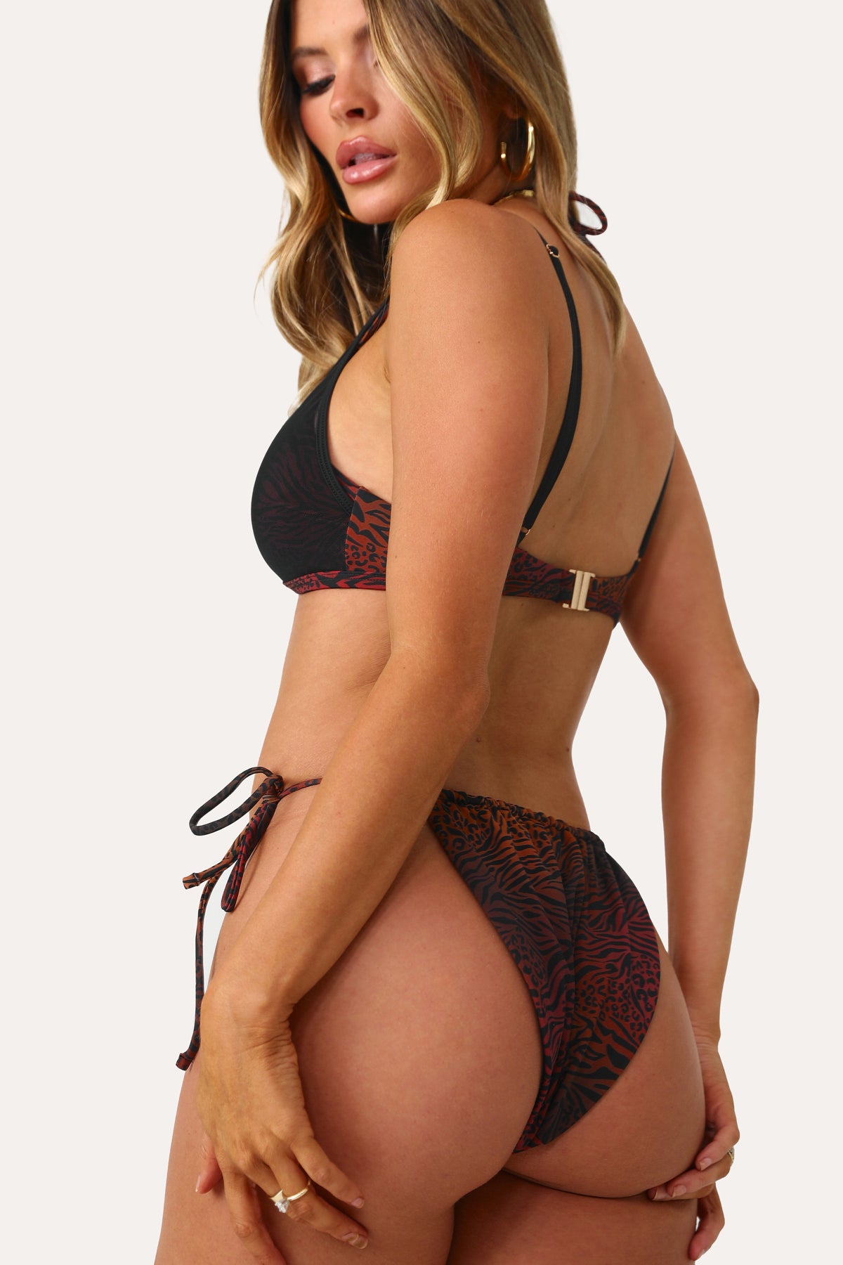 Model wearing the Island Animal Side Triangle Bikini Top