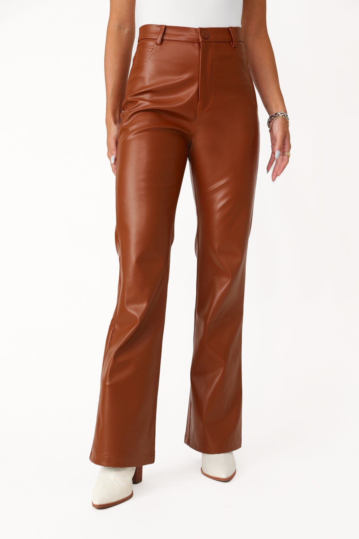 Berry faux sales leather trousers