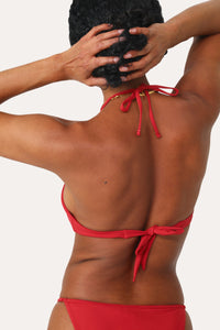 Model wearing the Martina Red Triangle Bikini Top.