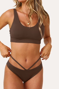Model wearing the Palermo Brown Double Waist Bikini Bottom.