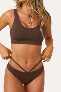 Model wearing the Palermo Brown Bikini top.