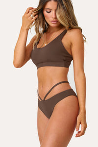 Model wearing the Palermo Brown Bikini top.