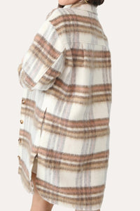 OUT WEST BROWN AND CREAM PLAID SHACKET