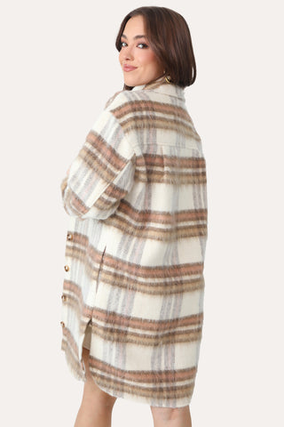 OUT WEST BROWN AND CREAM PLAID SHACKET
