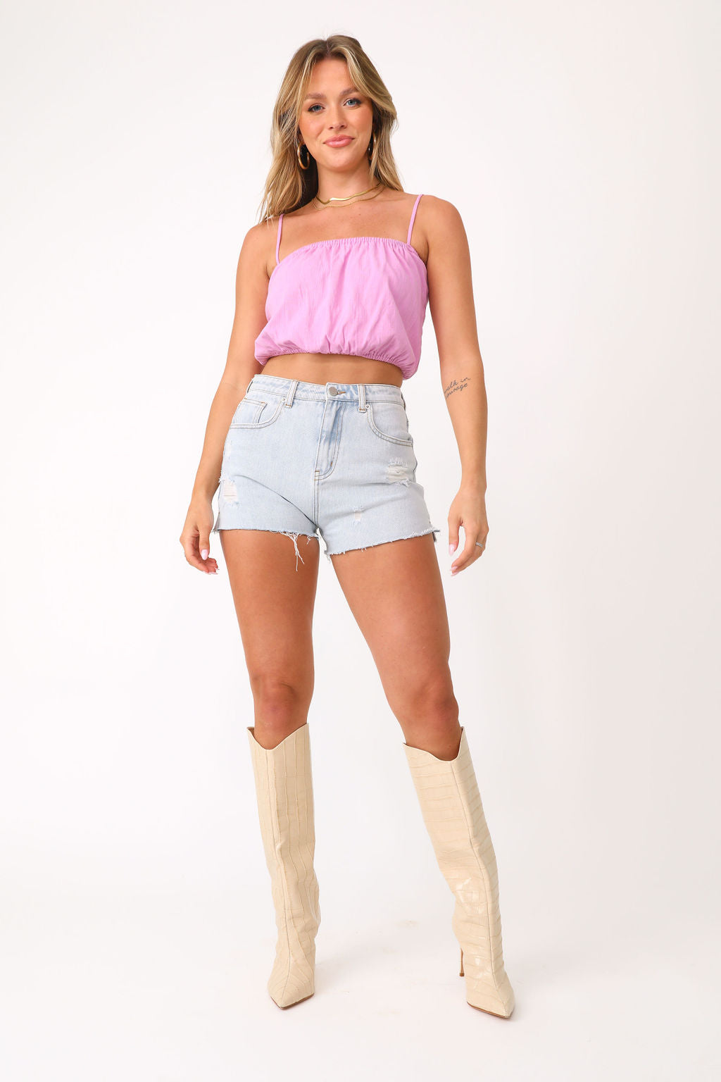 Model wearing Lotus Crop Top.