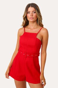 Model wearing the Seventy Six Red Romper..