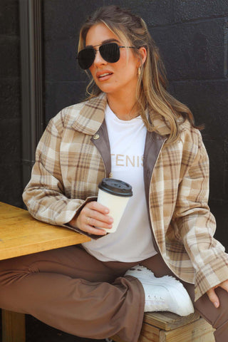 Jessie James Decker wearing the Inside-Out Reversible Faux Leather Shacket.