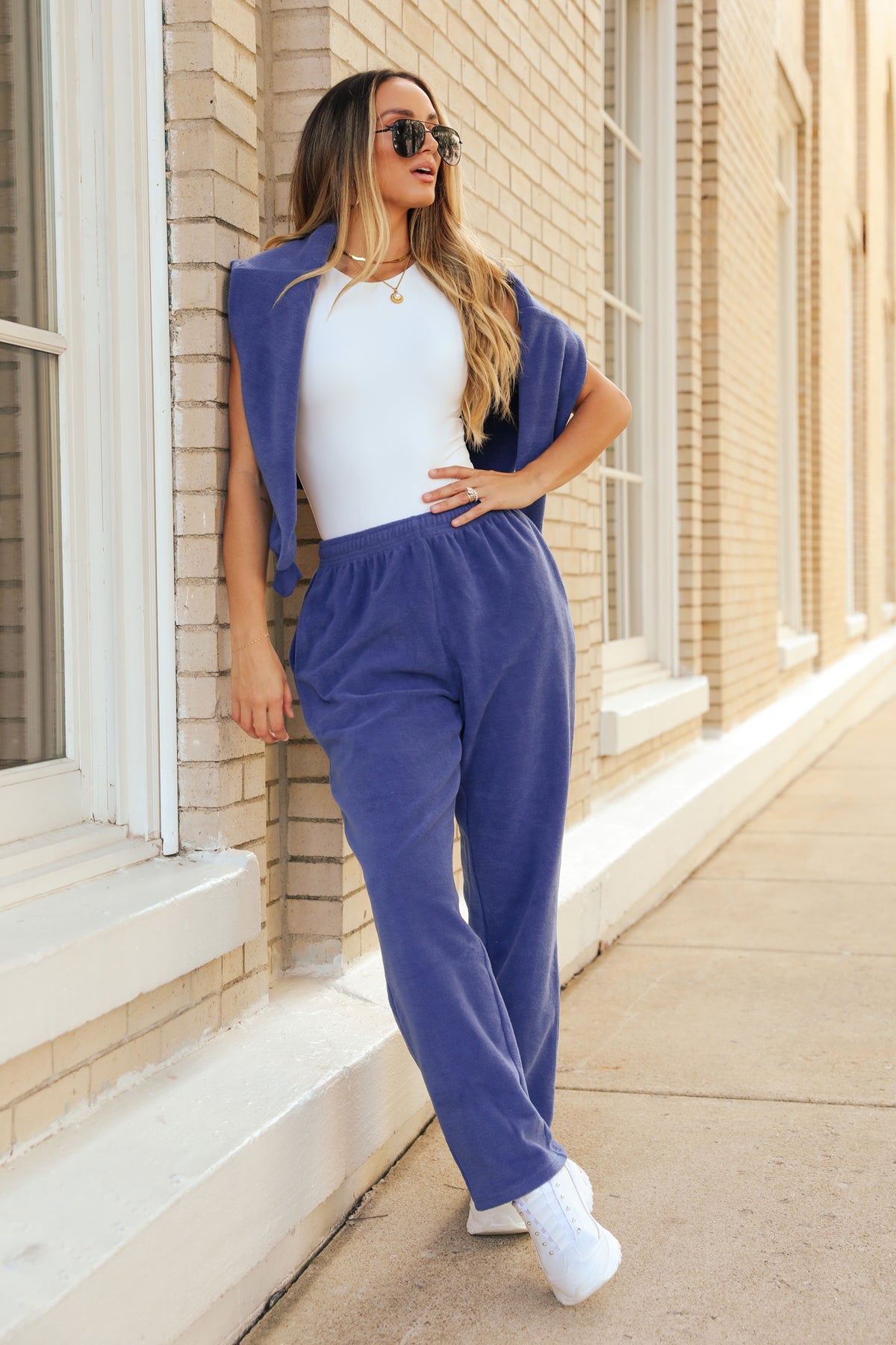 Model wearing the Go Look For Less Sweatpants