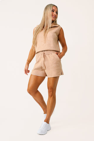 Model wearing the Camila Tan Sweater Tank.