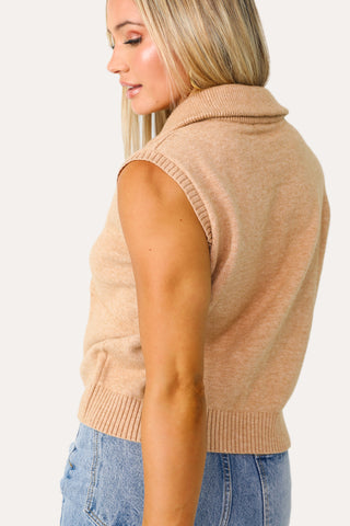 Model wearing the Camila Tan Sweater Tank.