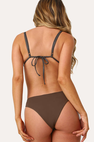 Model wearing the Valencia Brown Triangle Bikini Top.