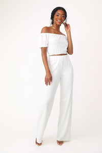 Model wearing the American Dream White Smocked Pant.