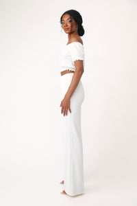 Model wearing the American Dream White Smocked Pant.