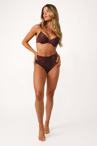 Model wearing the Wild Island High-Waisted Bikini Bottom.