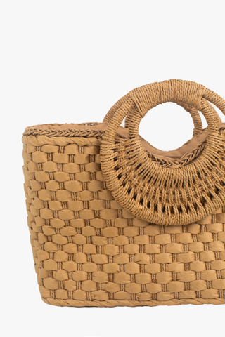 Close up image of the Natural Woven tote. 
