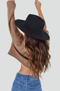 Black Wool Hat, Flat Brim, Adjustability Inside Hat 