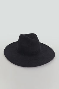 Black Wool Hat, Flat Brim, Adjustability Inside Hat 