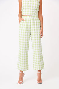 Front view of model wearing the Chloe Gingham Pant with matching top.
