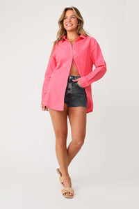 Front view of model wearing the Sweet Breeze Coverup Top with Annie Denim Shorts.